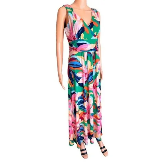 Pappagallo Floral Print Maxi Dress Small Tropical Boho Bright Summer Wedding - Picture 3 of 6